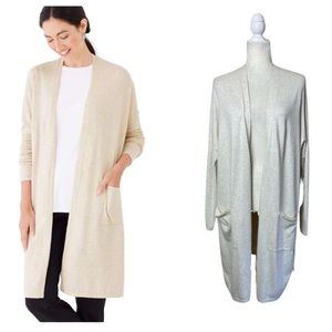 J. Jill Pure Jill Ivory Cotton Blend Open Front Long Cardigan with Pockets